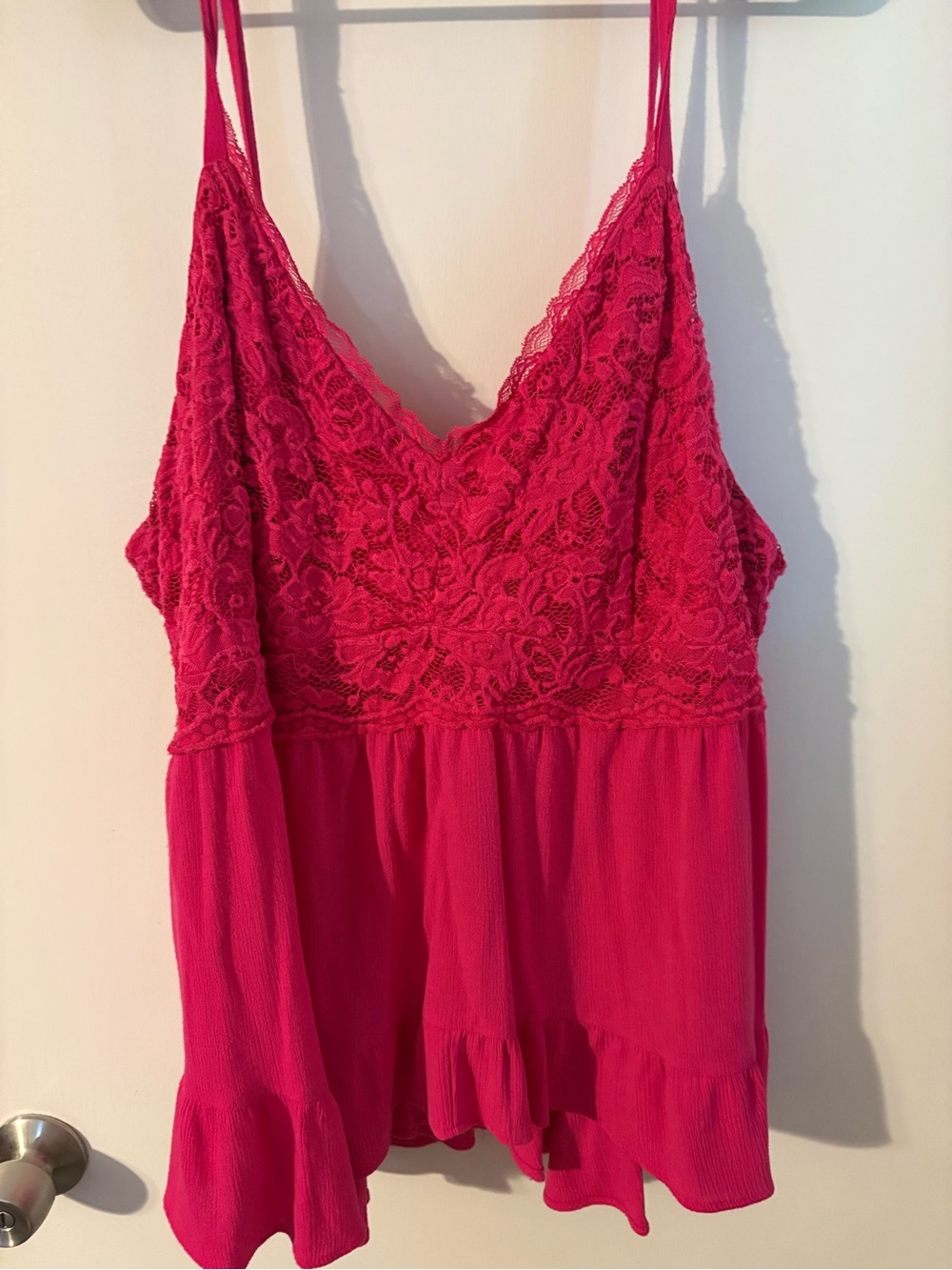 torrid Bright Pink Lace Cami with Ruffled Hem